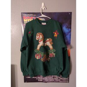 Hanes Heavyweight Green Vintage Rocking Horse Christmas Women's Size L